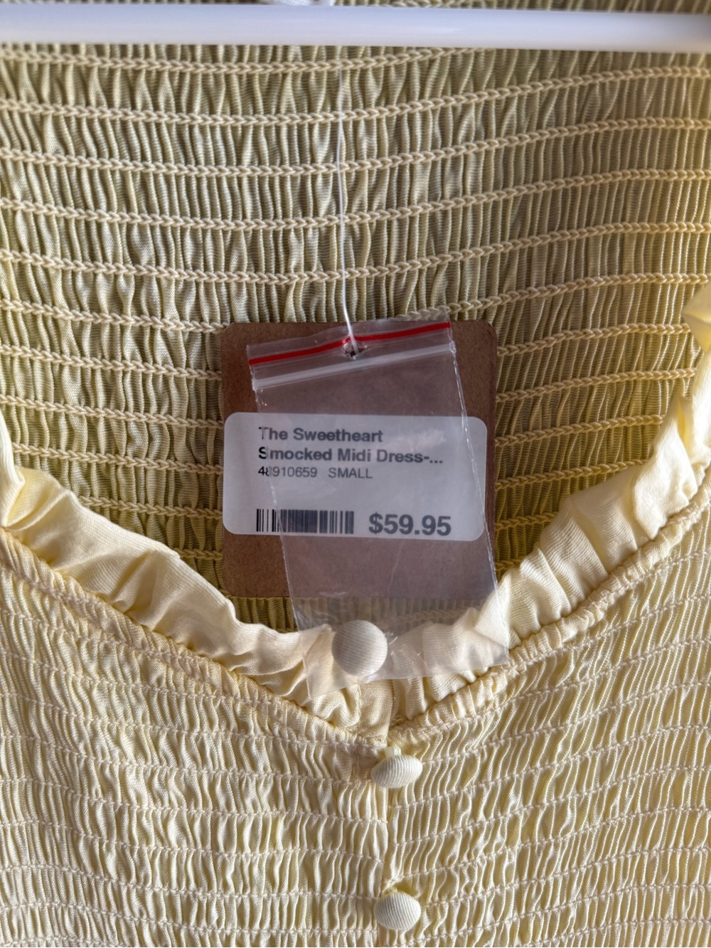 NWT butter-yellow smocked midi dress featuring a sweetheart neckline Size Small - Picture 7 of 14